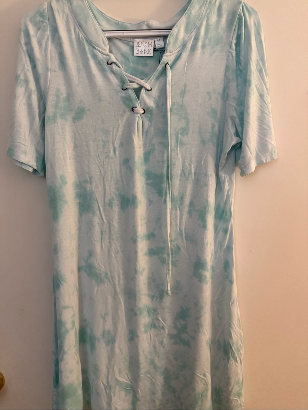 BeachBreak Mint Tie-Dye Lace-Up T-Shirt Dress